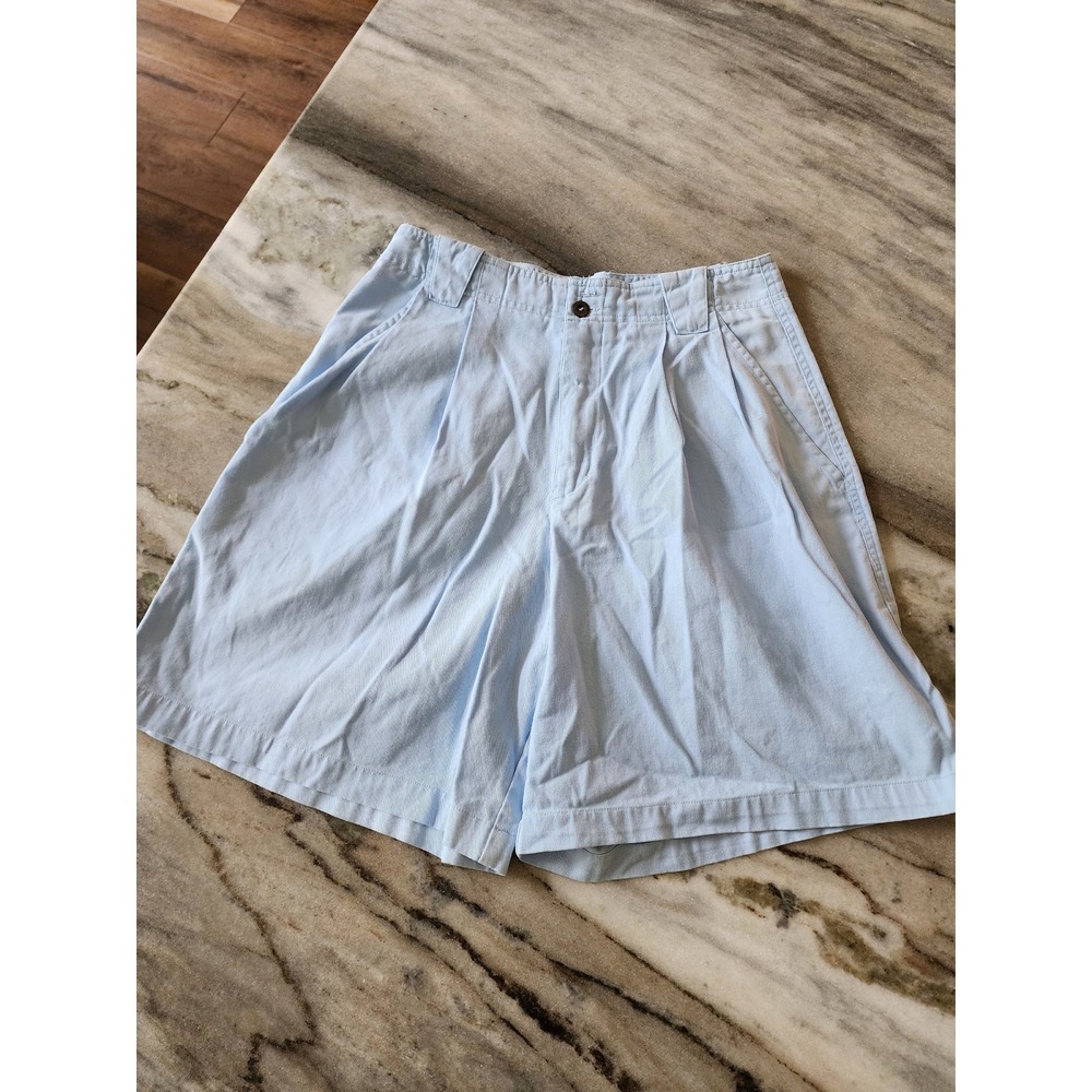 VTG 90s High Rise Pleated Shorts Cotton Blue Bermuda Trouser Coastal Grandma